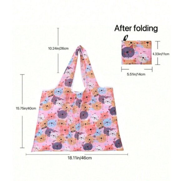 Cats of Many Colors Pink Background Packable Shopping Tote - Picture 2 of 2